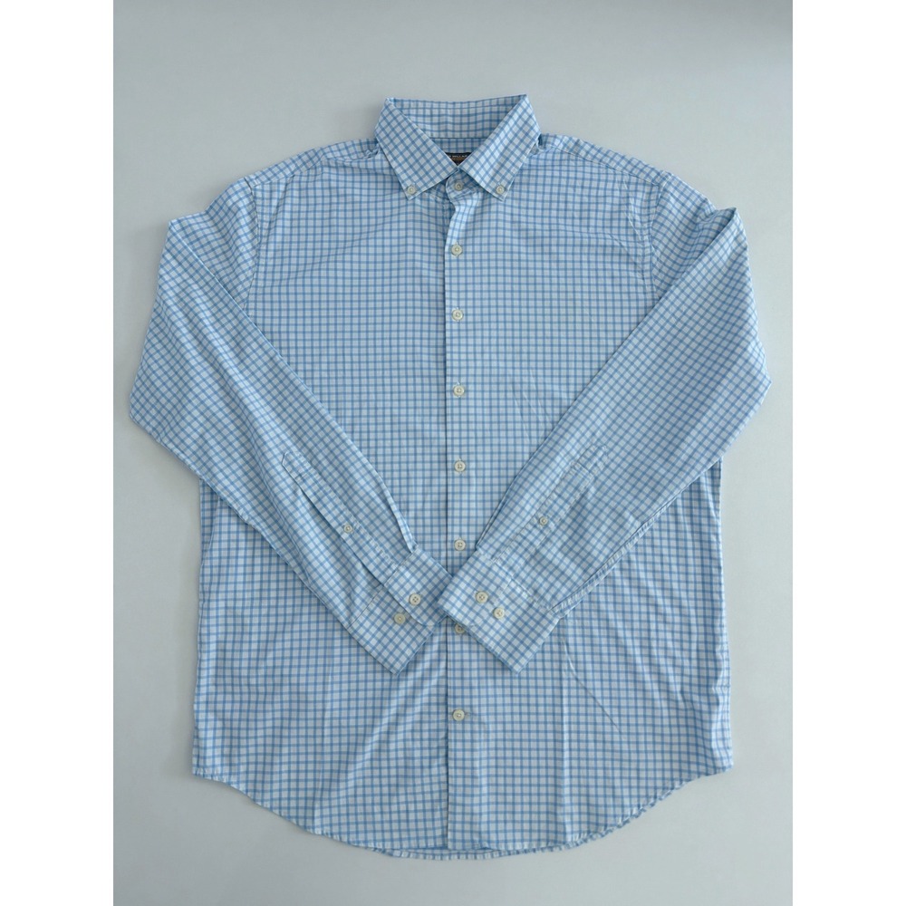 Peter Millar Summer Comfort Gingham Performance Shirt Light Blue Mens Large L